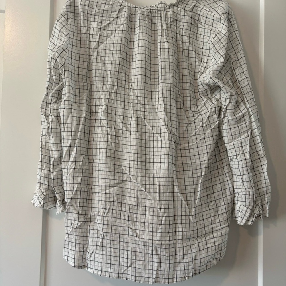 LOFT Plaid Ruffle Split-Neck Blouse - Picture 3 of 5